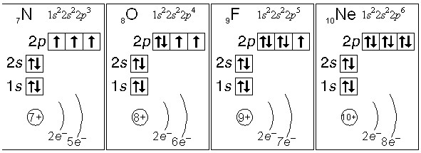 Електронні конфігурації атомів N, O, F, Ne